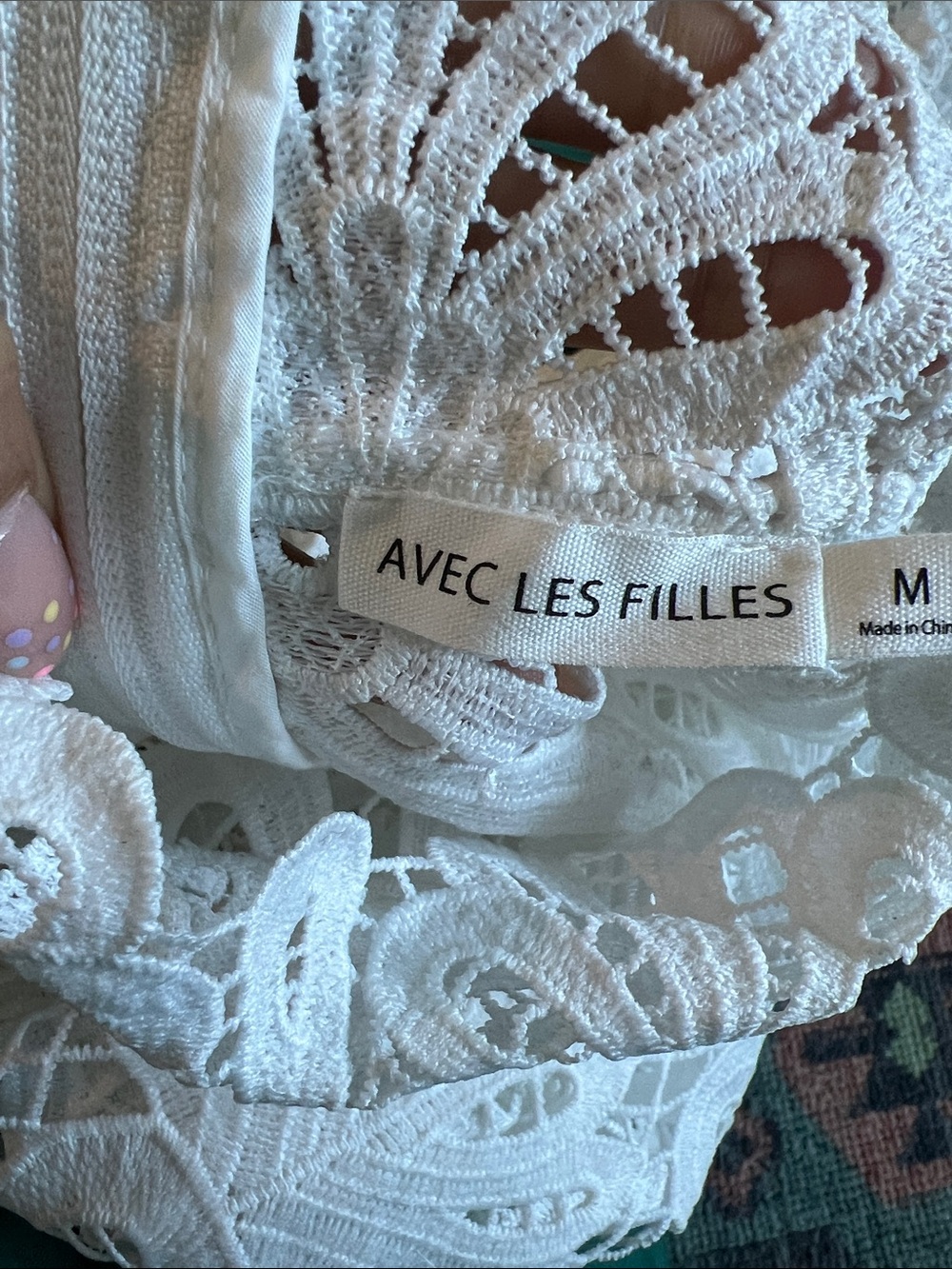Avec Les Filles White Crochet Lace Long Sleeve Top - Picture 7 of 8